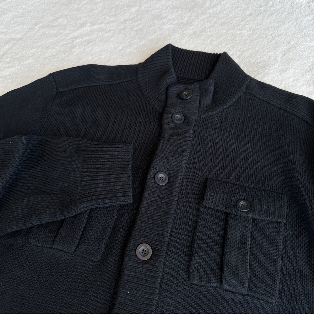 Massif NWOT Wool Black Military Knit Pockets Cardigan XL - Picture 8 of 15